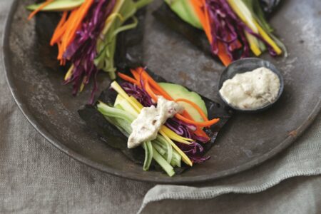 Sunrise Nori Wraps with Spicy Tahini Sauce - Recipe from Eat Clean by Amie Valpone