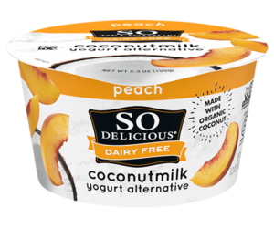 So Delicious Dairy Free Coconut Milk Yogurt Reviews and Information (Dairy-Free, Soy-Free, Gluten-Free, and Vegan). Pictured: Peach