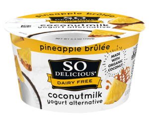 So Delicious Dairy Free Coconut Milk Yogurt Reviews and Information (Dairy-Free, Soy-Free, Gluten-Free, and Vegan). Pictured: Pineapple Brulee