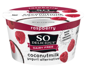 So Delicious Dairy Free Coconut Milk Yogurt Reviews and Information (Dairy-Free, Soy-Free, Gluten-Free, and Vegan). Pictured: Raspberry