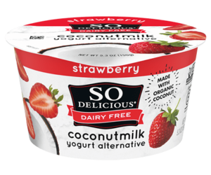So Delicious Dairy Free Coconut Milk Yogurt Reviews and Information (Dairy-Free, Soy-Free, Gluten-Free, and Vegan). Pictured: Strawberry