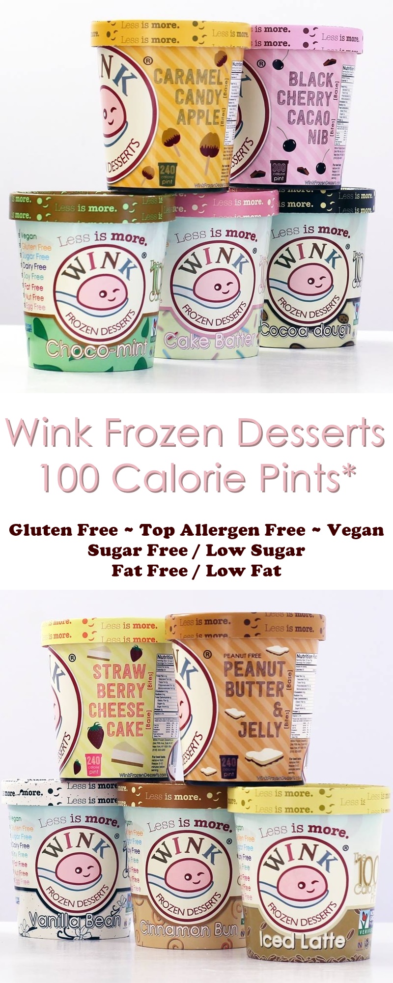 Wink Frozen Desserts - with 100 calorie PINTS that are vegan, gluten-free, sugar-free, fat-free and top allergen-free