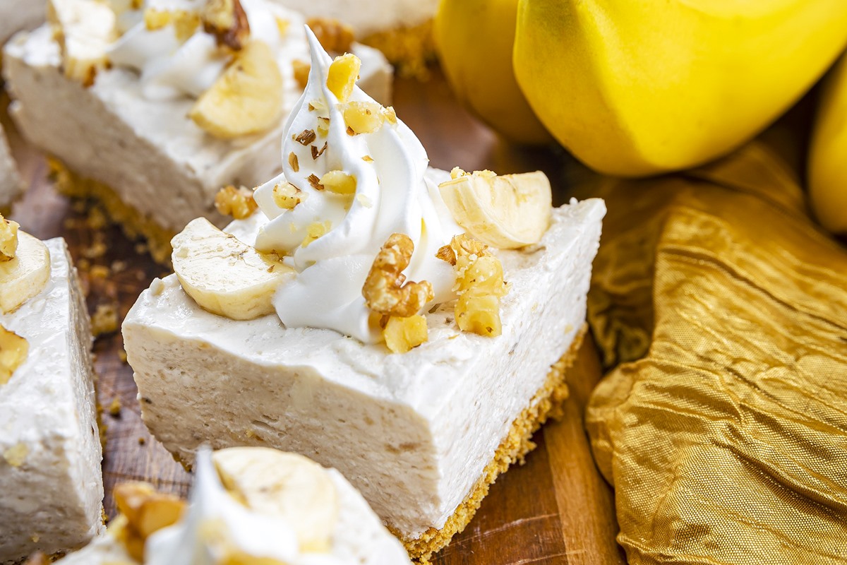 No Bake Dairy-Free Banana Cheesecake Bars Recipe - Vegan, Gluten-Free, Nut-Free, and Soy-Free Options