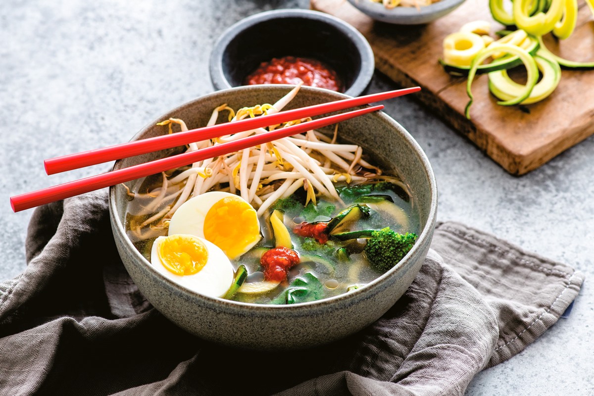 Zoodle Ramen Bowls Recipe - Healthy Zucchini Recipe that's loaded with Plants! Superfood, Low-Carb, Atkins Soup that's Dairy-Free and Gluten-Free. Plant-Based, Vegan, and Allergy-Friendly Options
